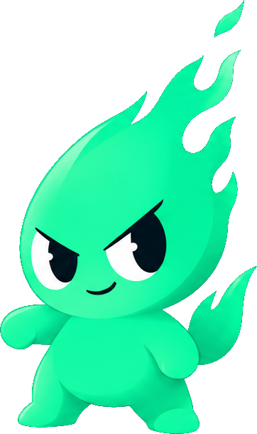 Pikko, the green fireball mascot of Sport Pikr
